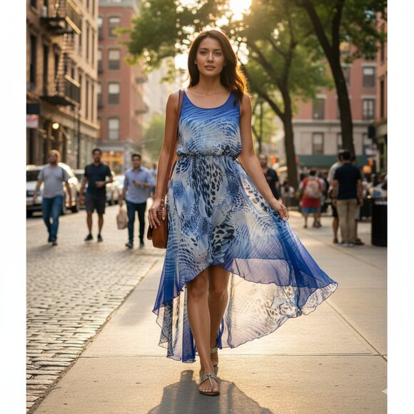 Qed London Blue Animal Print Sleeveless High Low Maxi Dress Size XS - Picture 1 of 13
